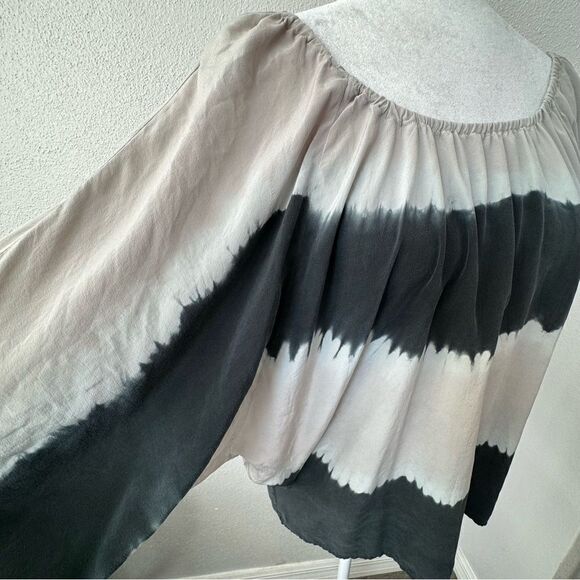 Joie 100% Silk Blouse Gray Black Pullover Bat Wing Sleeves SZ M - Picture 5 of 12